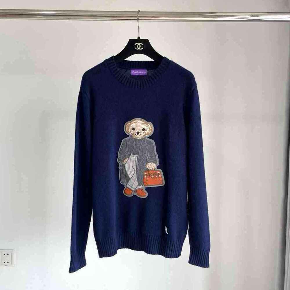 Polo Ralph Lauren Purple Label Navy Polo Bear Crew Neck Knit Sweater